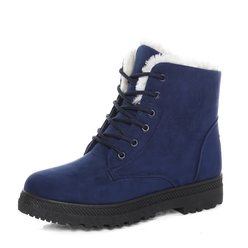 Women's Ankle Boots with Lacing and Faux Fur Trim - 6 - London-stylehouse.com