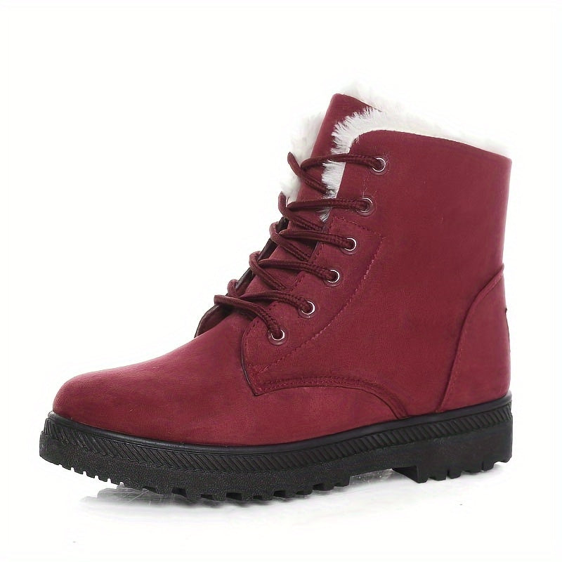 Women's Ankle Boots with Lacing and Faux Fur Trim - 8 - London-stylehouse.com