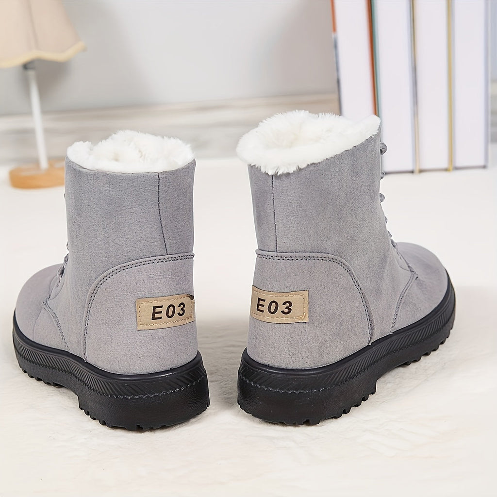 Women's Ankle Boots with Lacing and Faux Fur Trim - 9 - London-stylehouse.com