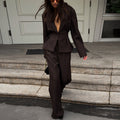 Tailored Women's Blazer and Wide-Leg Trousers Set, V-Neck, Long Sleeves - 1 - London-stylehouse.com