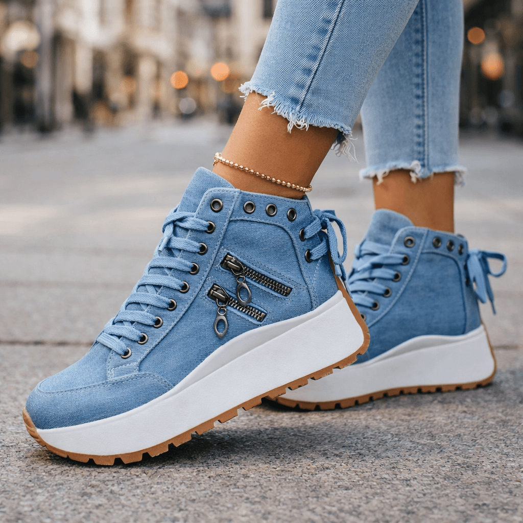 High-Top Women's Sneakers with Zip Detail and Platform Sole - 1 - London-stylehouse.com