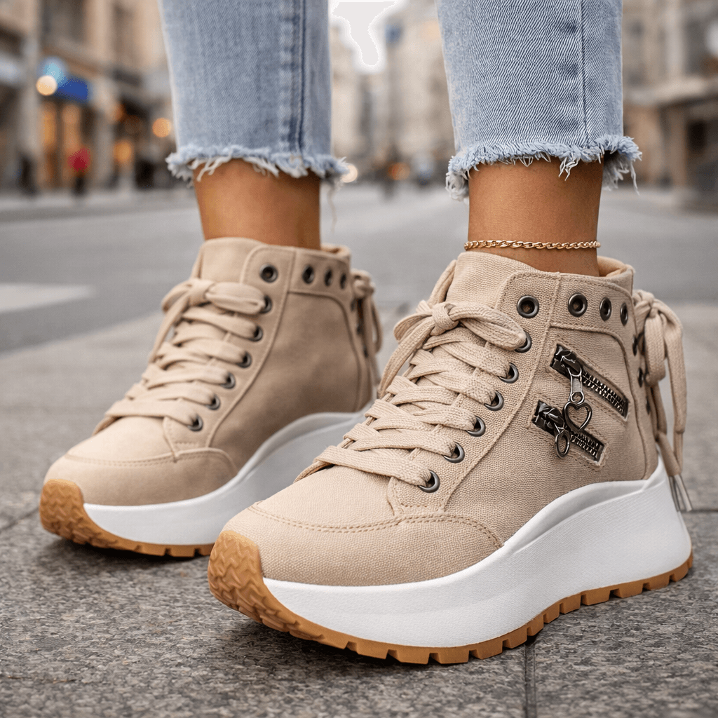 High-Top Women's Sneakers with Zip Detail and Platform Sole - 2 - London-stylehouse.com