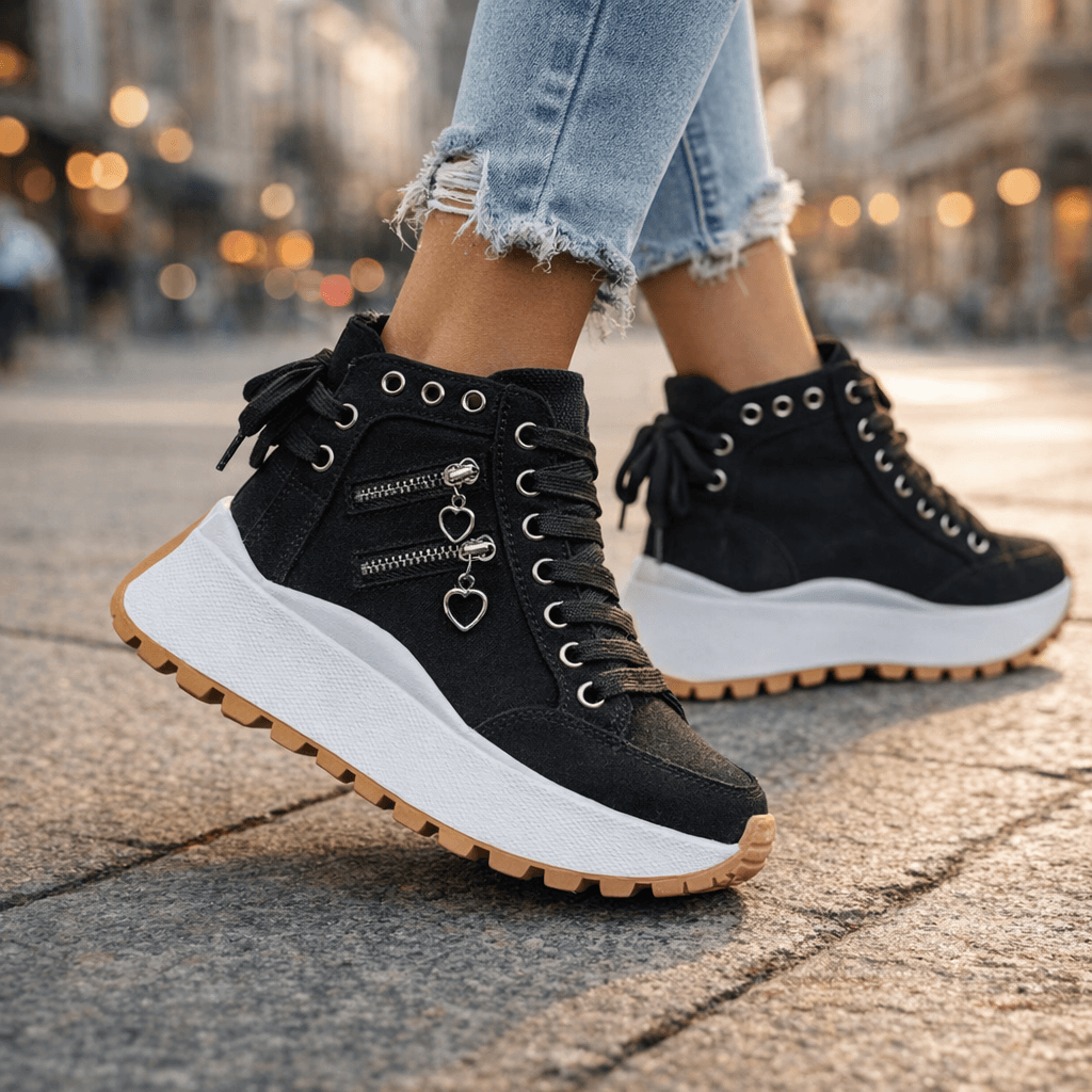 High-Top Women's Sneakers with Zip Detail and Platform Sole - 3 - London-stylehouse.com
