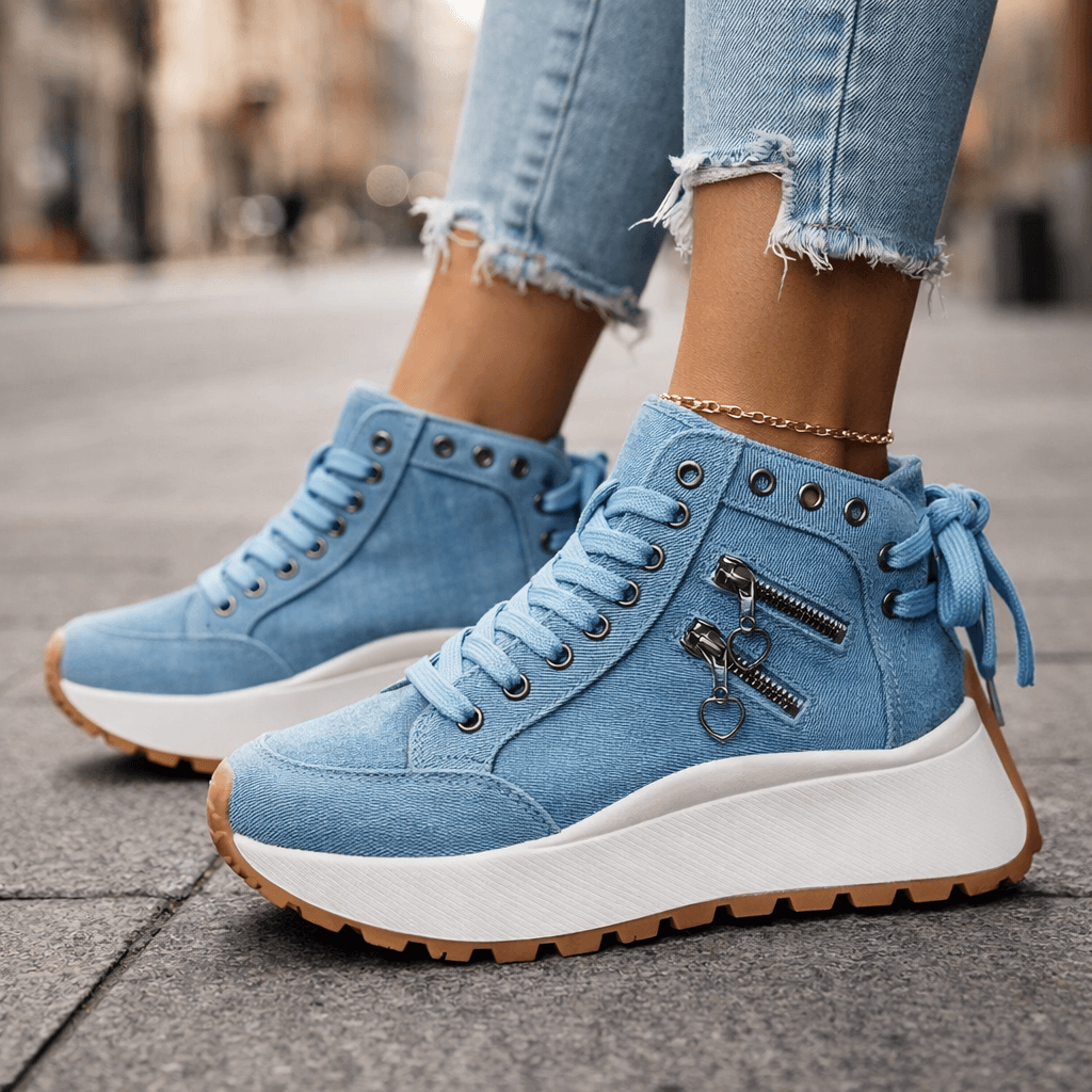 High-Top Women's Sneakers with Zip Detail and Platform Sole - 4 - London-stylehouse.com