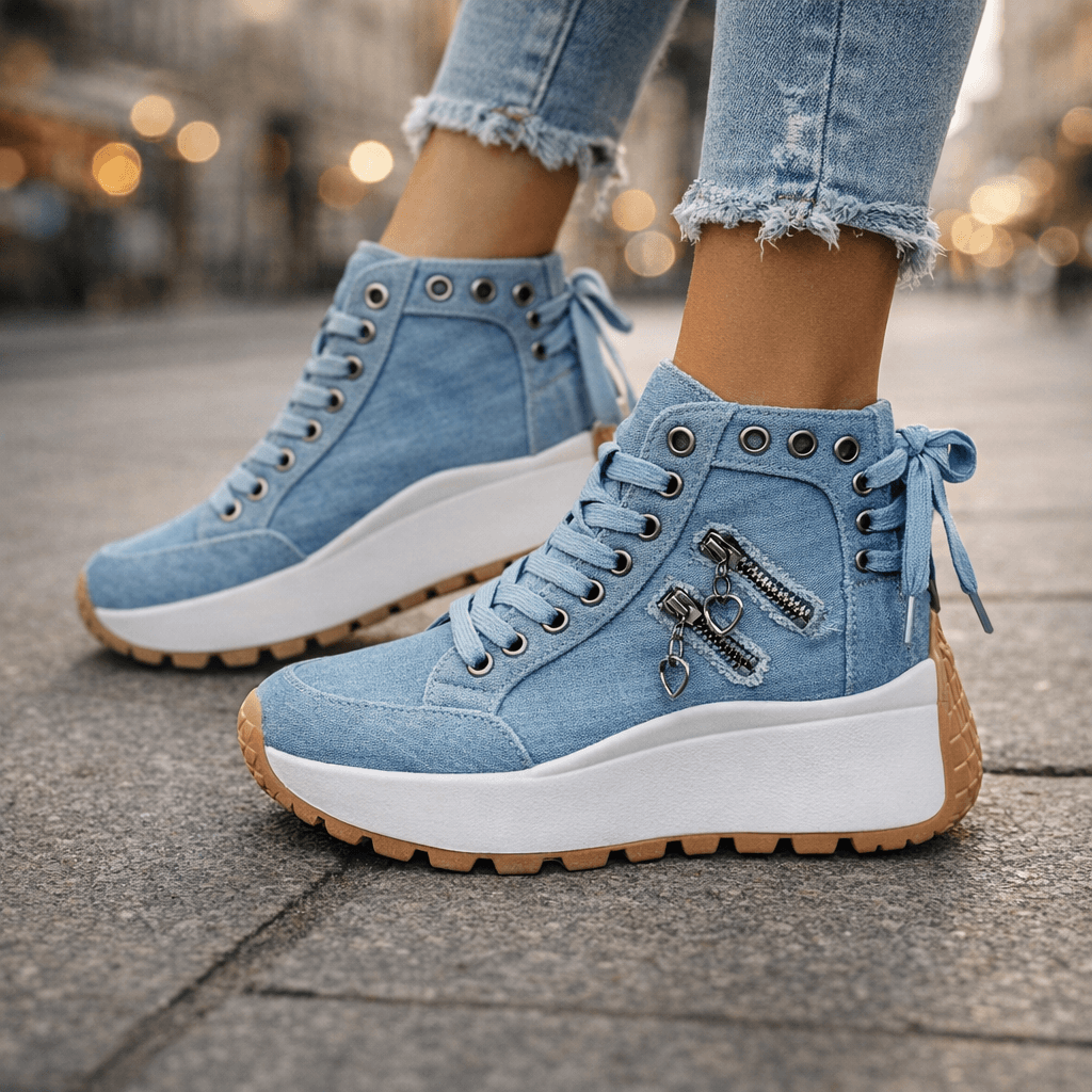 High-Top Women's Sneakers with Zip Detail and Platform Sole - 5 - London-stylehouse.com