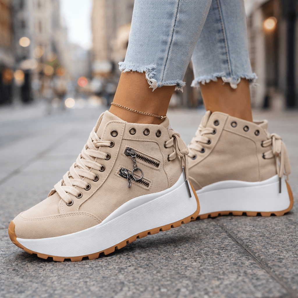 High-Top Women's Sneakers with Zip Detail and Platform Sole - 6 - London-stylehouse.com