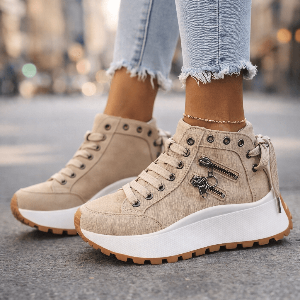 High-Top Women's Sneakers with Zip Detail and Platform Sole - 7 - London-stylehouse.com