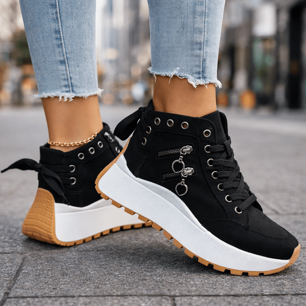 High-Top Women's Sneakers with Zip Detail and Platform Sole - 8 - London-stylehouse.com