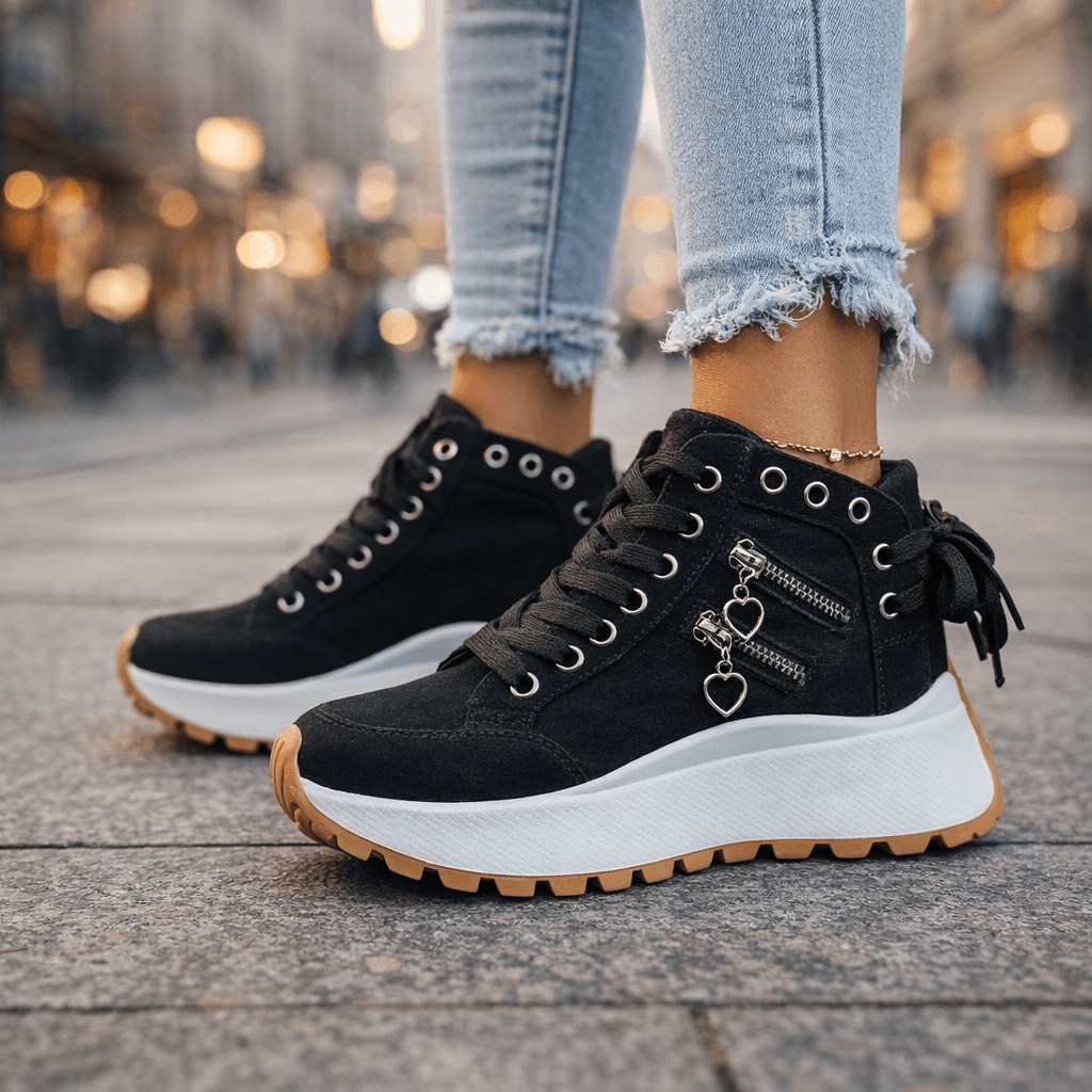 High-Top Women's Sneakers with Zip Detail and Platform Sole - 9 - London-stylehouse.com