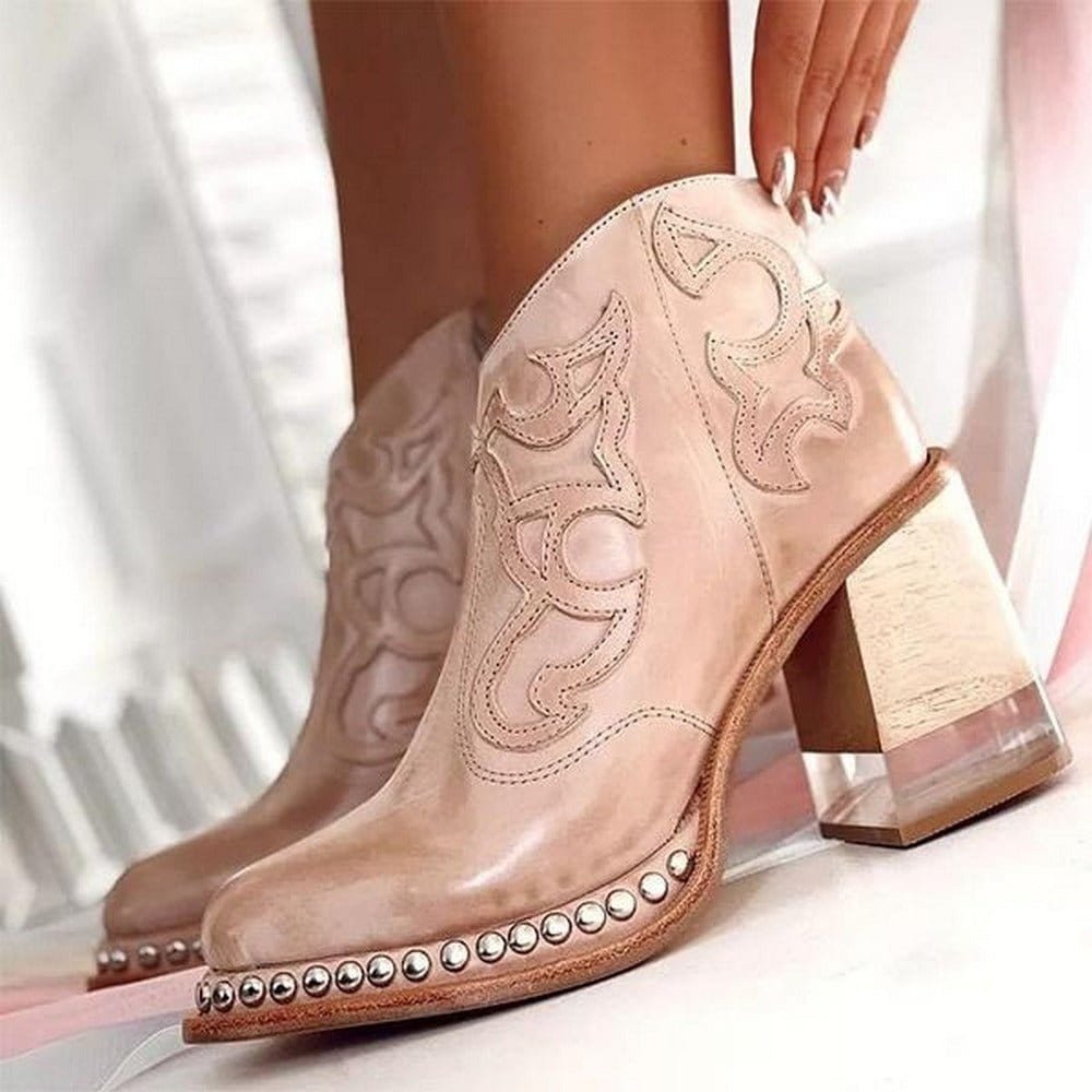 Women's Ankle Boots with Block Heel and Decorative Design - 1 - London-stylehouse.com