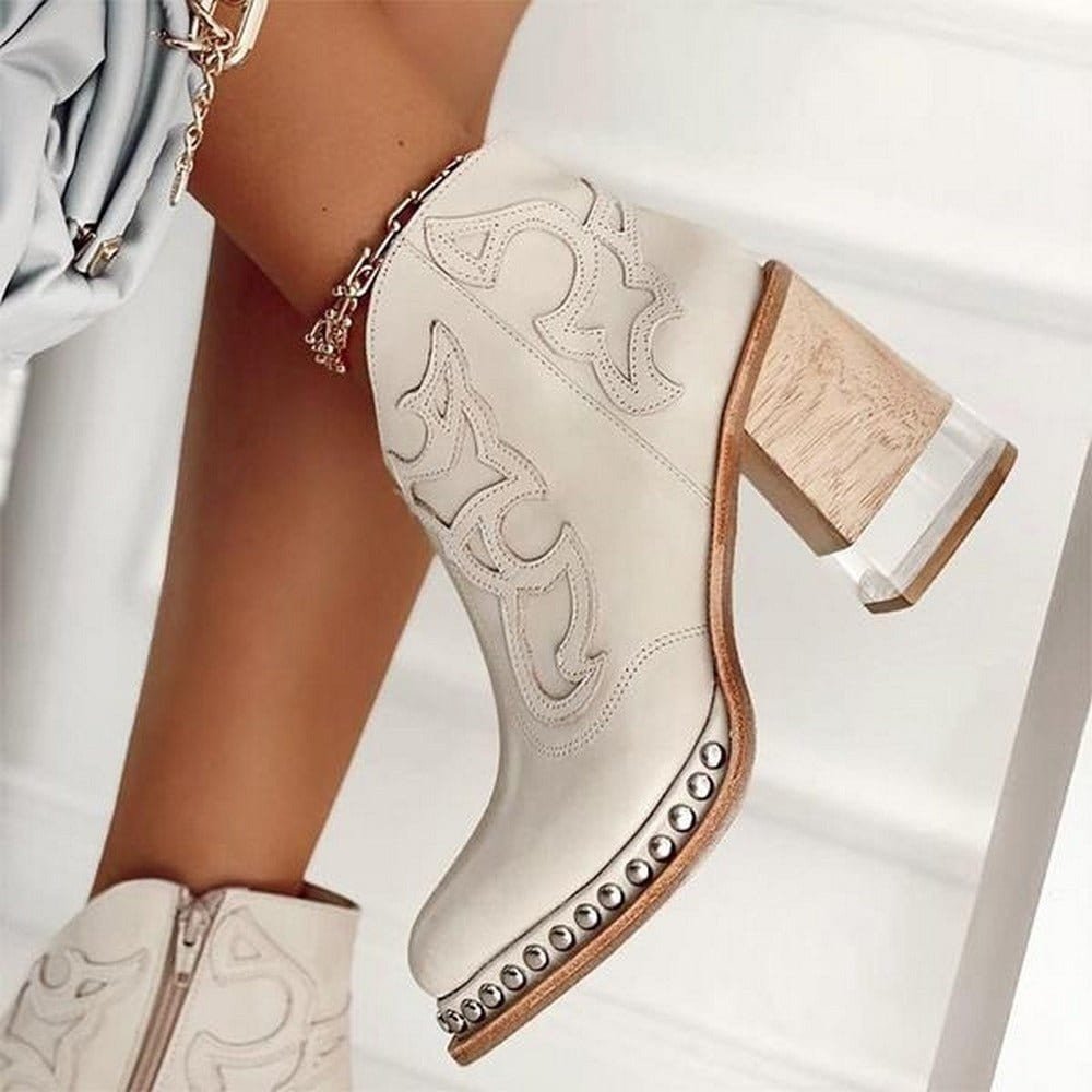 Women's Ankle Boots with Block Heel and Decorative Design - 5 - London-stylehouse.com