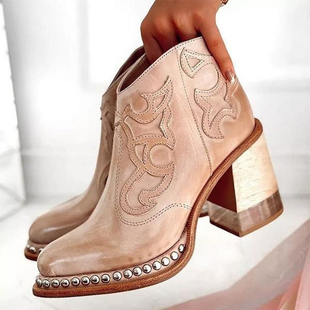 Women's Ankle Boots with Block Heel and Decorative Design - 6 - London-stylehouse.com