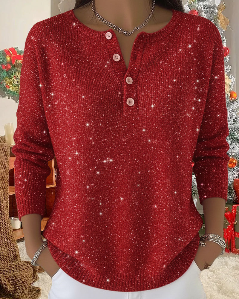 Women's Pullover with Button-Down Neckline and Sparkling Detail - 2 - London-stylehouse.com