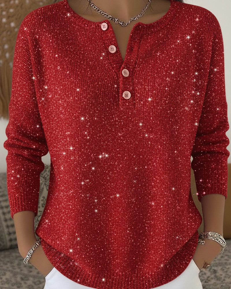 Women's Pullover with Button-Down Neckline and Sparkling Detail - 3 - London-stylehouse.com