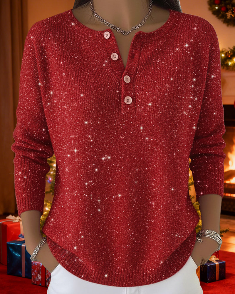 Women's Pullover with Button-Down Neckline and Sparkling Detail - 4 - London-stylehouse.com