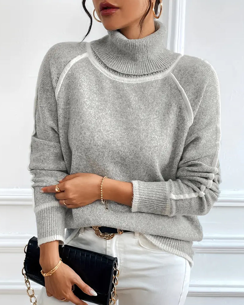 Women’s High Neck Sweater with Contrast Detailing - 2 - London-stylehouse.com