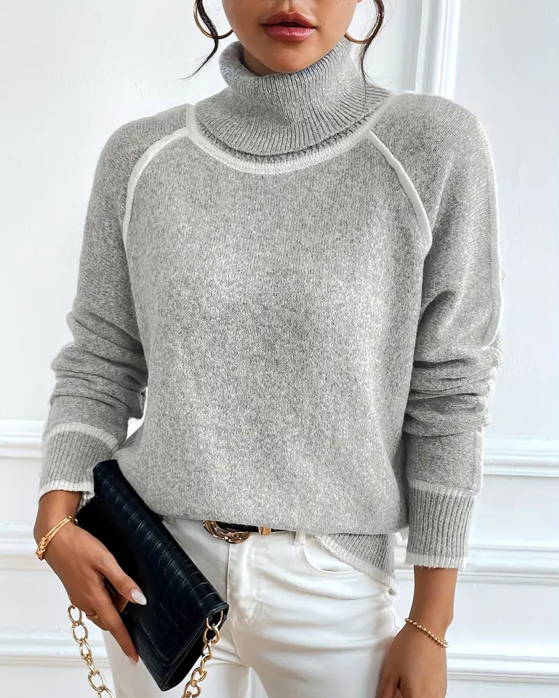 Women’s High Neck Sweater with Contrast Detailing - 3 - London-stylehouse.com