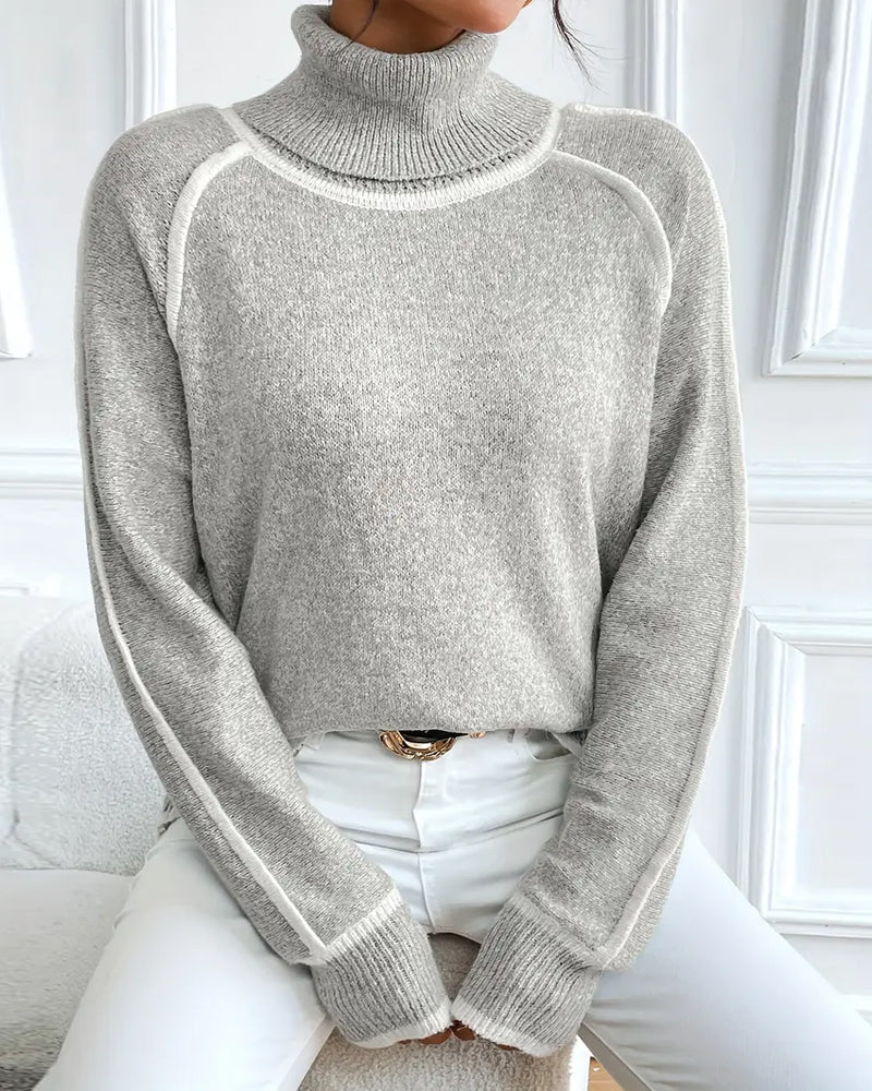 Women’s High Neck Sweater with Contrast Detailing - 4 - London-stylehouse.com