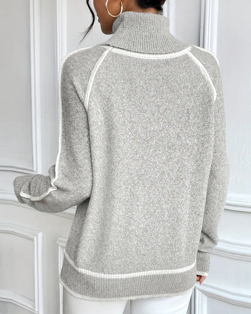 Women’s High Neck Sweater with Contrast Detailing - 6 - London-stylehouse.com