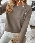 Women's Pullover Sweater with Raglan Sleeves and Button Detail - 1 - London-stylehouse.com