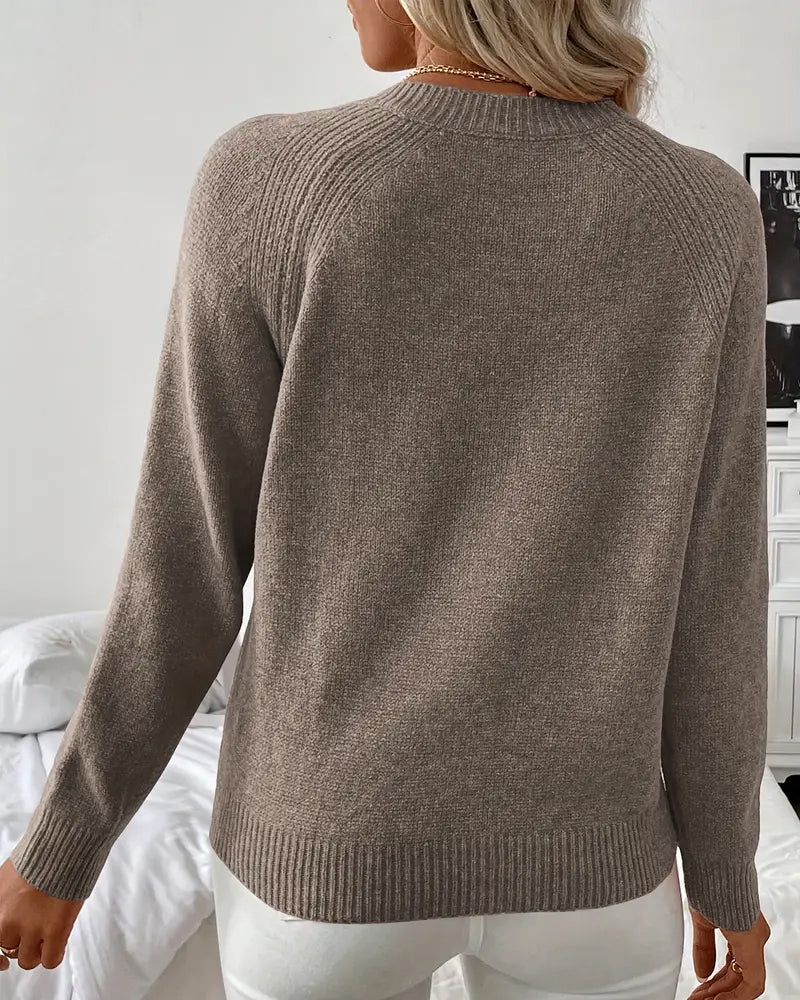 Women's Pullover Sweater with Raglan Sleeves and Button Detail - 3 - London-stylehouse.com