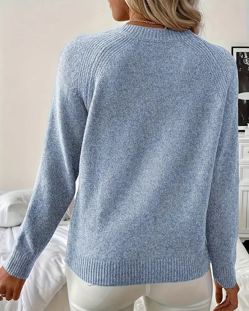Women's Pullover Sweater with Raglan Sleeves and Button Detail - 12 - London-stylehouse.com