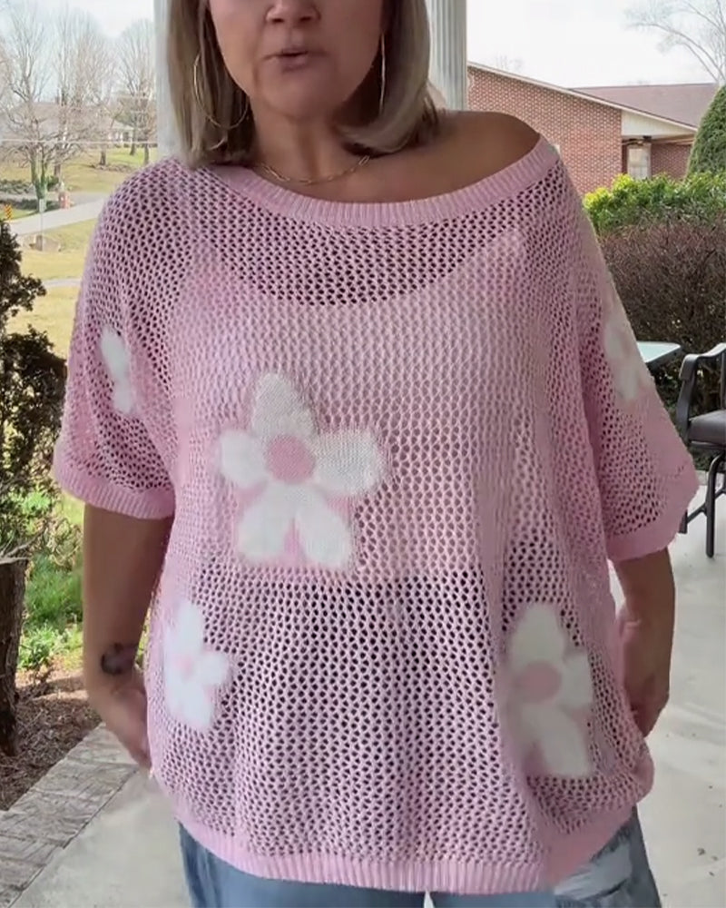 Floral Print Loose-Fit Pullover for Women with Short Sleeves - 1 - London-stylehouse.com