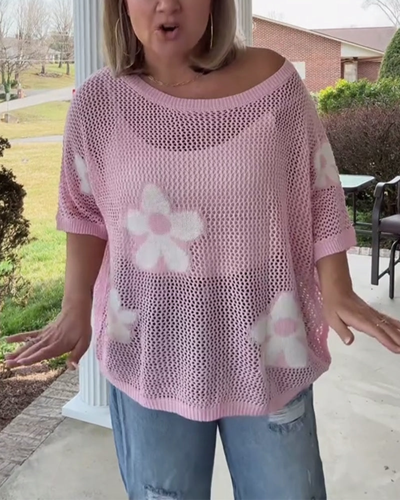 Floral Print Loose-Fit Pullover for Women with Short Sleeves - 2 - London-stylehouse.com