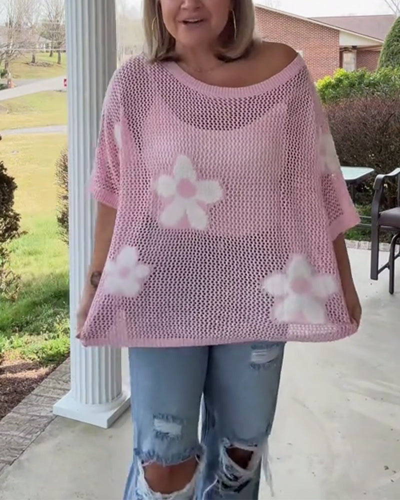 Floral Print Loose-Fit Pullover for Women with Short Sleeves - 4 - London-stylehouse.com