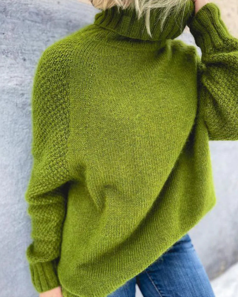 High Neck Women's Pullover with Relaxed Fit and Long Sleeves - 1 - London-stylehouse.com