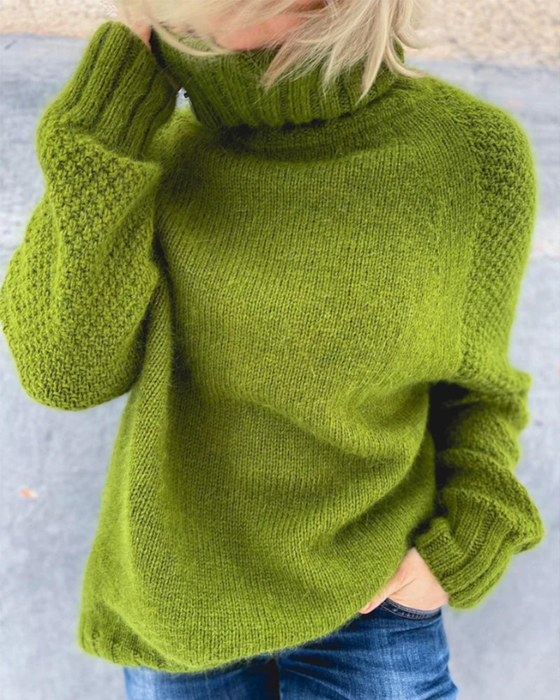 High Neck Women's Pullover with Relaxed Fit and Long Sleeves - 2 - London-stylehouse.com