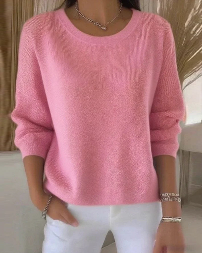 Chic Women's Pullover with Round Neckline and Long Sleeves - 2 - London-stylehouse.com
