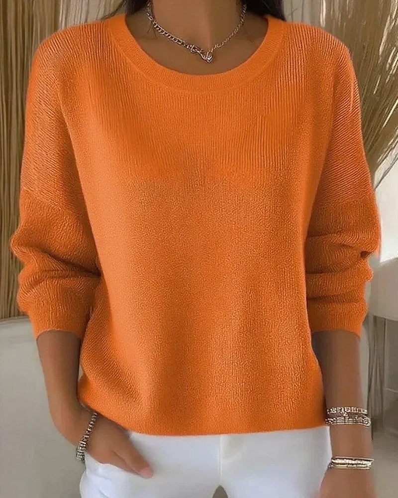 Chic Women's Pullover with Round Neckline and Long Sleeves - 6 - London-stylehouse.com