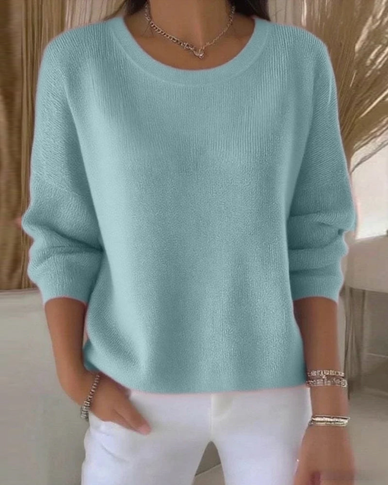 Chic Women's Pullover with Round Neckline and Long Sleeves - 9 - London-stylehouse.com