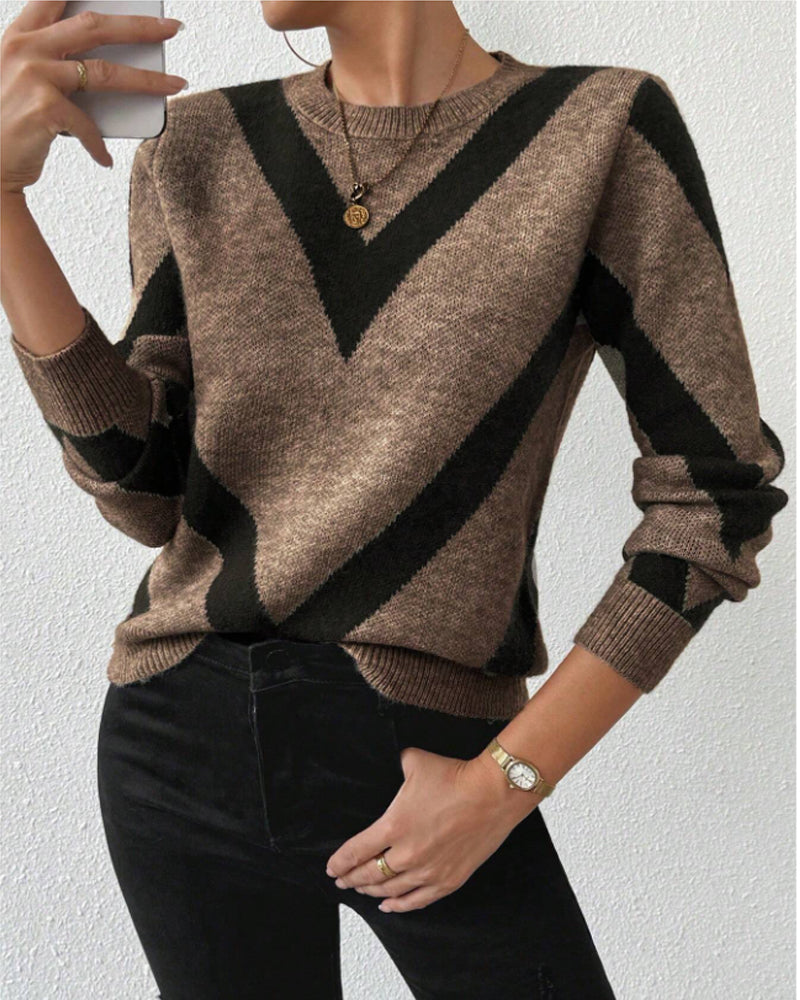 Women's Pullover with Geometric Design and Long Sleeves - 9 - London-stylehouse.com