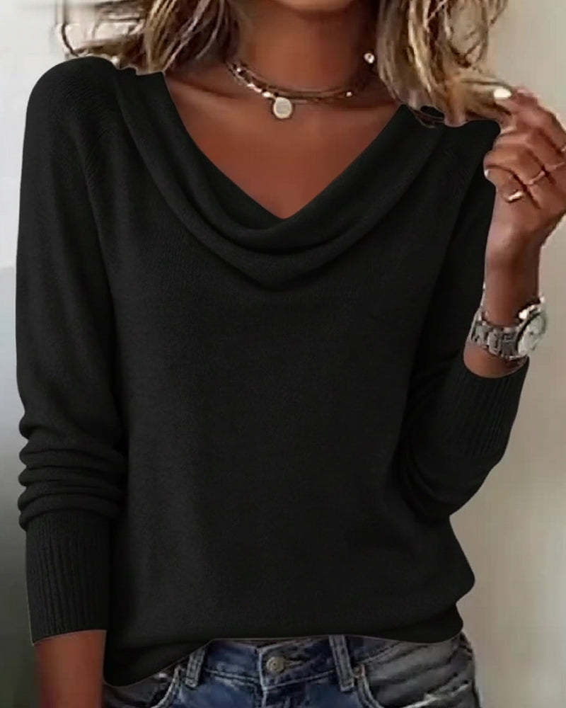 Cowl Neck Women's Pullover with Long Sleeves - 1 - London-stylehouse.com