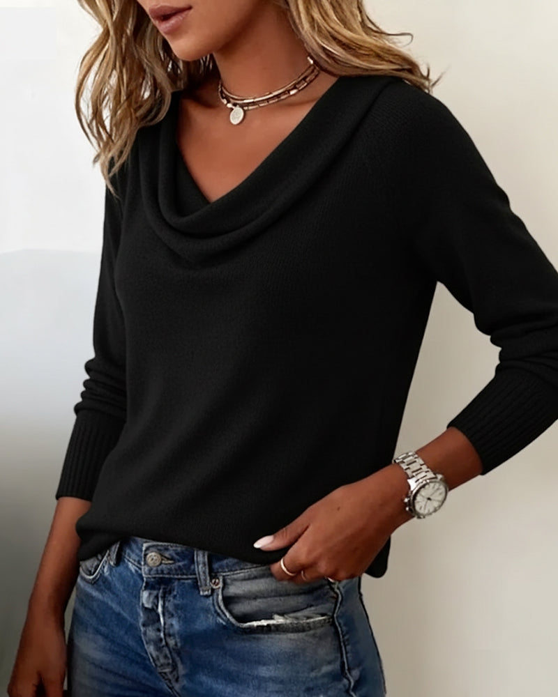 Cowl Neck Women's Pullover with Long Sleeves - 2 - London-stylehouse.com