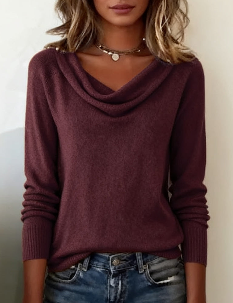 Cowl Neck Women's Pullover with Long Sleeves - 5 - London-stylehouse.com