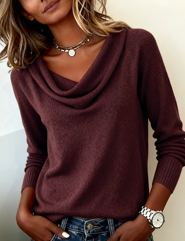 Cowl Neck Women's Pullover with Long Sleeves - 6 - London-stylehouse.com