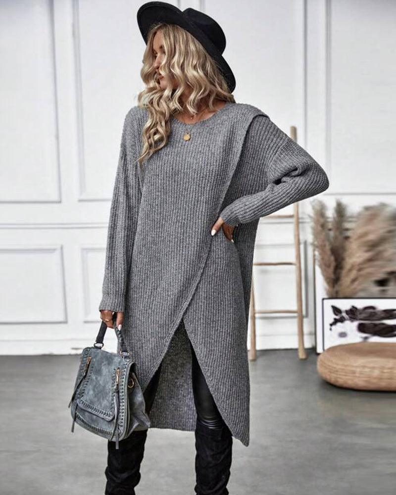 Knee-Length Women's Dress with Wrap Design and Long Sleeves - 5 - London-stylehouse.com