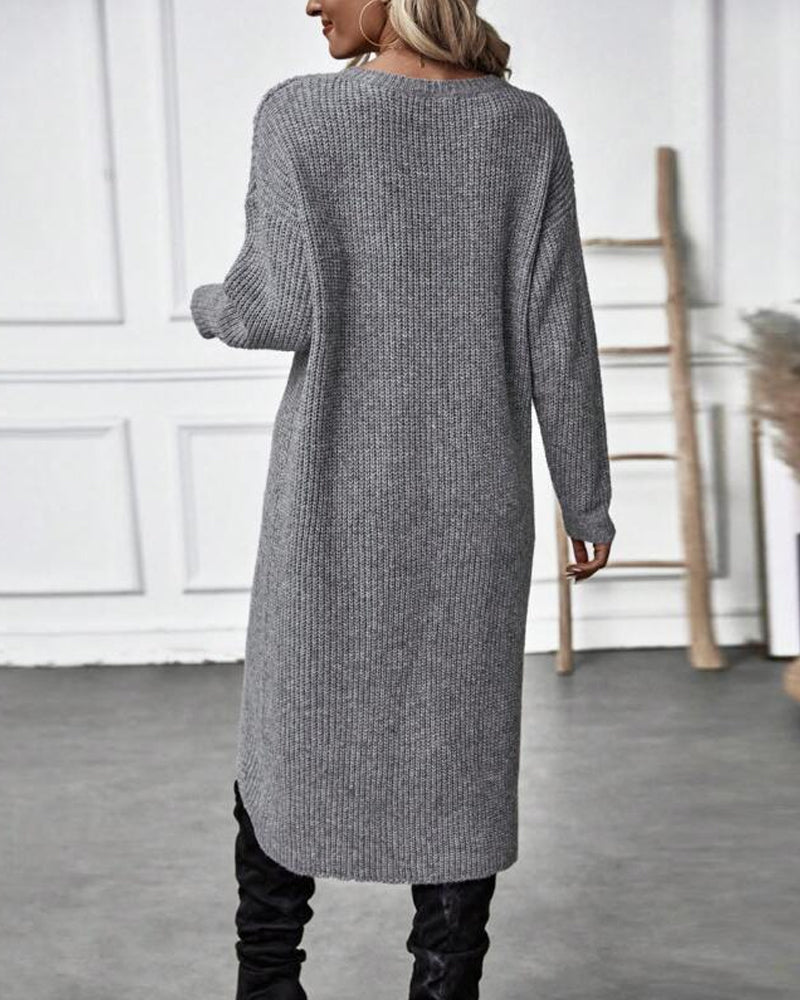Knee-Length Women's Dress with Wrap Design and Long Sleeves - 6 - London-stylehouse.com