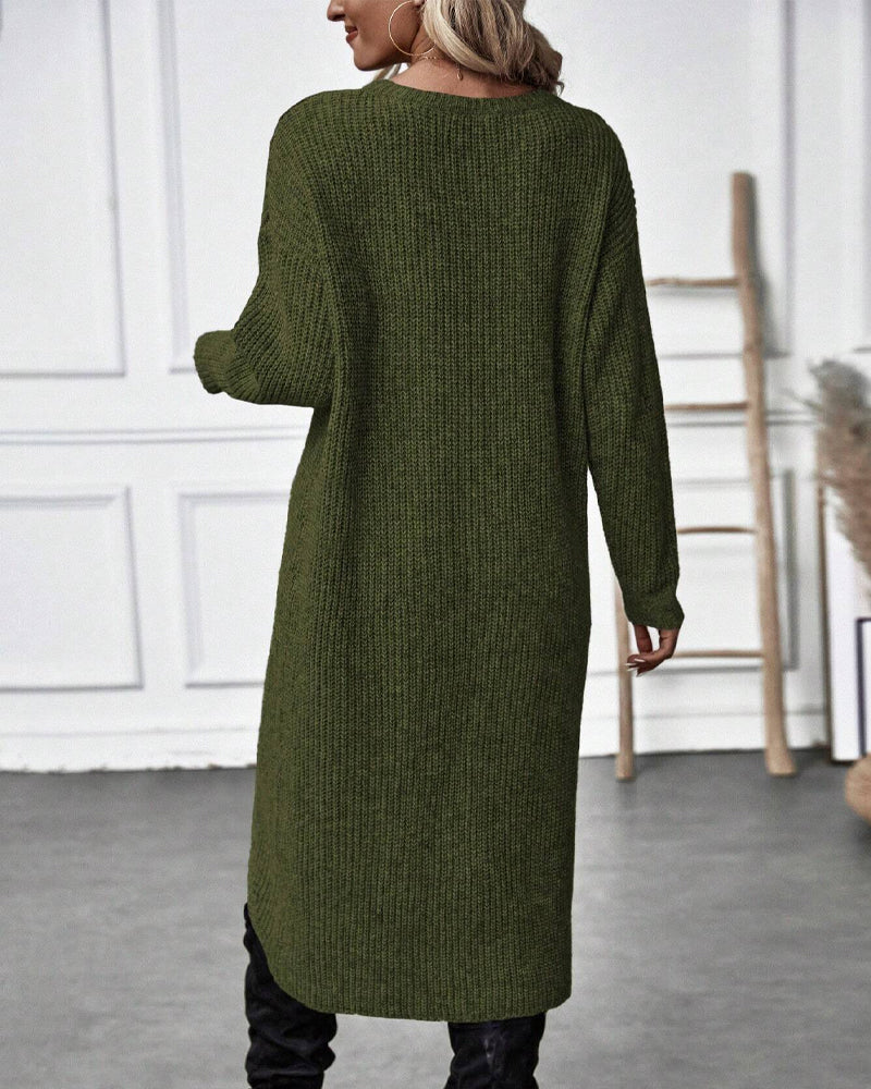 Knee-Length Women's Dress with Wrap Design and Long Sleeves - 8 - London-stylehouse.com