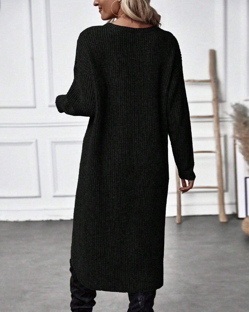 Knee-Length Women's Dress with Wrap Design and Long Sleeves - 14 - London-stylehouse.com