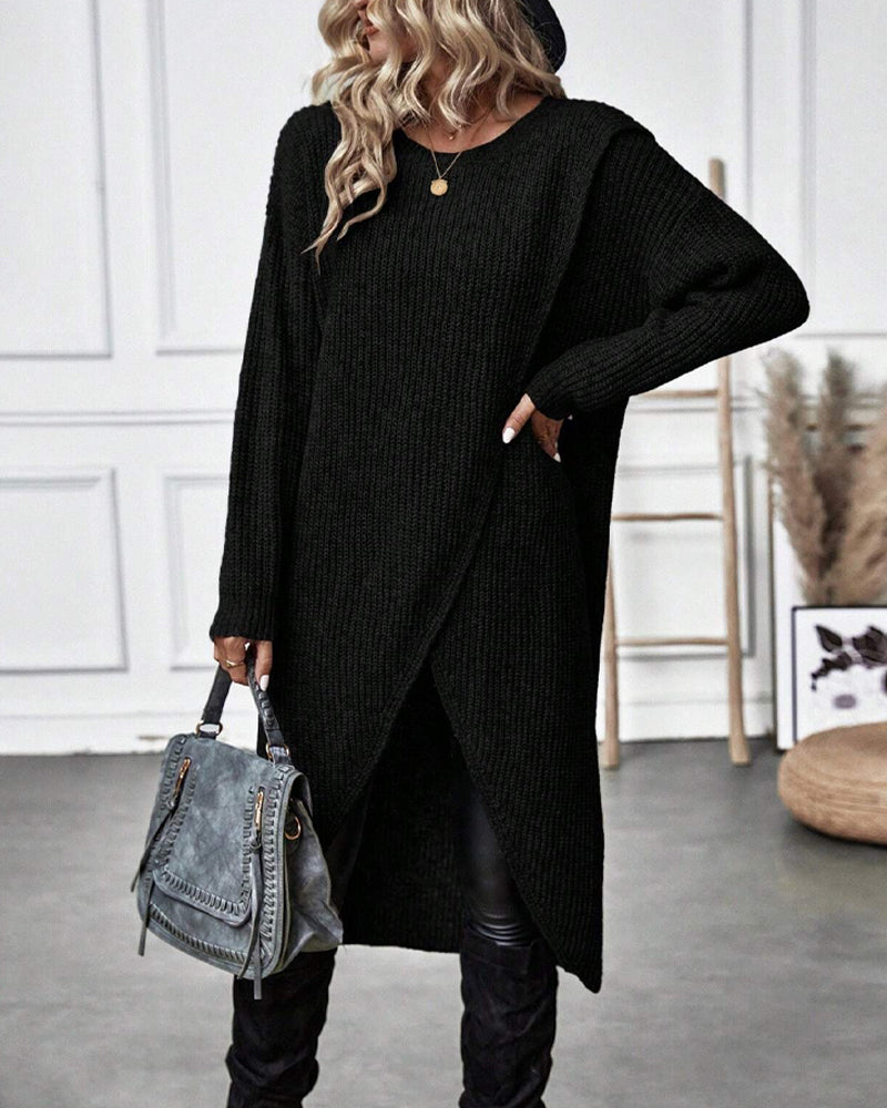 Knee-Length Women's Dress with Wrap Design and Long Sleeves - 15 - London-stylehouse.com