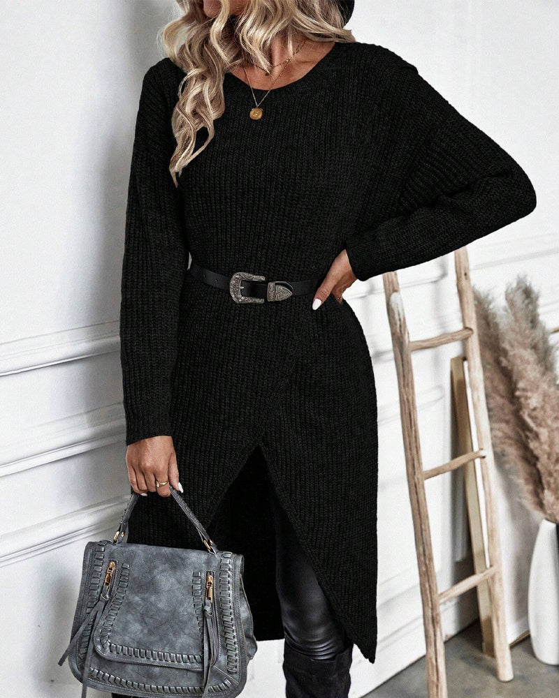 Knee-Length Women's Dress with Wrap Design and Long Sleeves - 17 - London-stylehouse.com