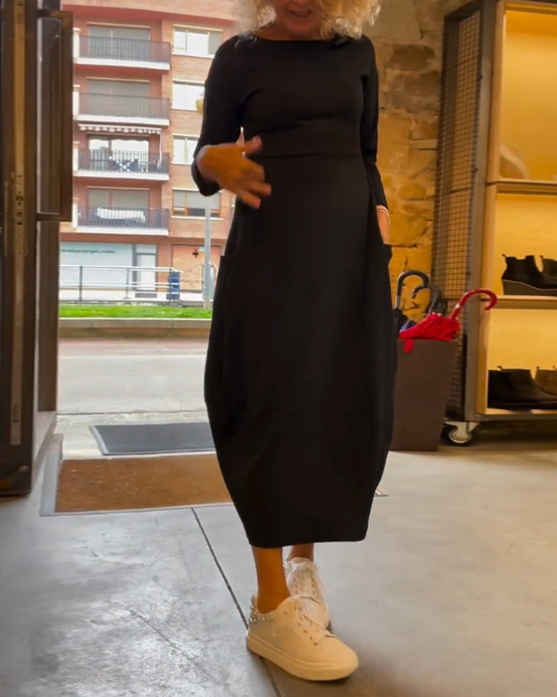 Maxi Dress Women Relaxed Fit with Long Sleeves and Pockets - 2 - London-stylehouse.com