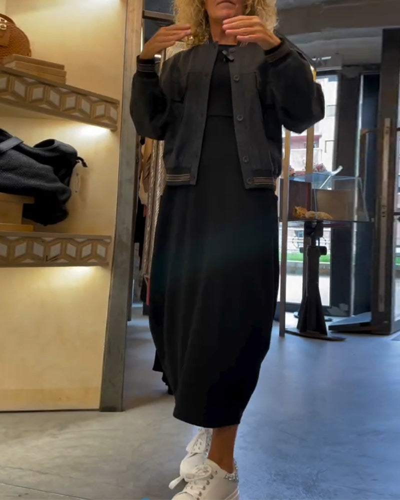 Maxi Dress Women Relaxed Fit with Long Sleeves and Pockets - 3 - London-stylehouse.com