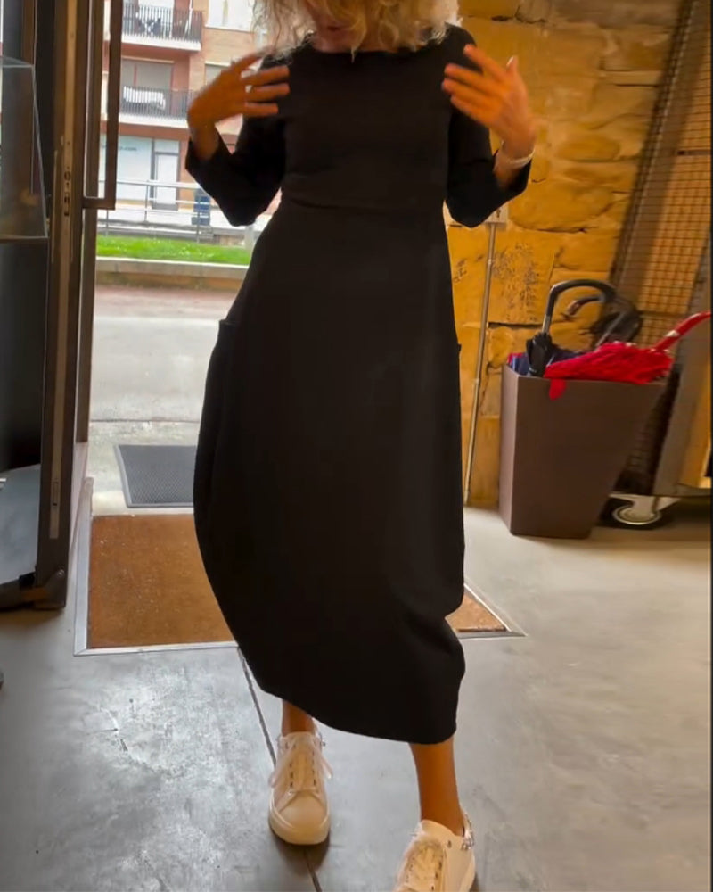 Maxi Dress Women Relaxed Fit with Long Sleeves and Pockets - 4 - London-stylehouse.com