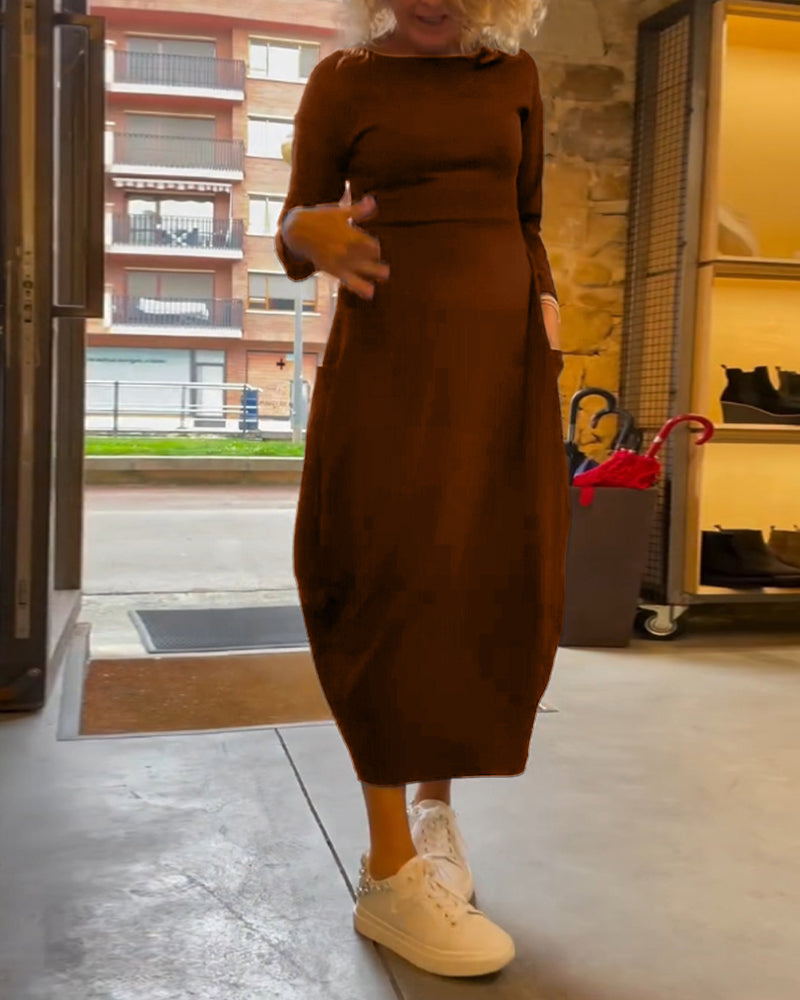 Maxi Dress Women Relaxed Fit with Long Sleeves and Pockets - 6 - London-stylehouse.com