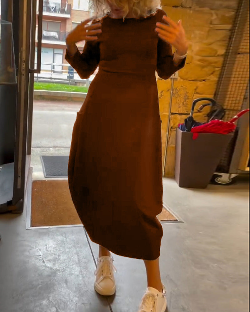 Maxi Dress Women Relaxed Fit with Long Sleeves and Pockets - 8 - London-stylehouse.com